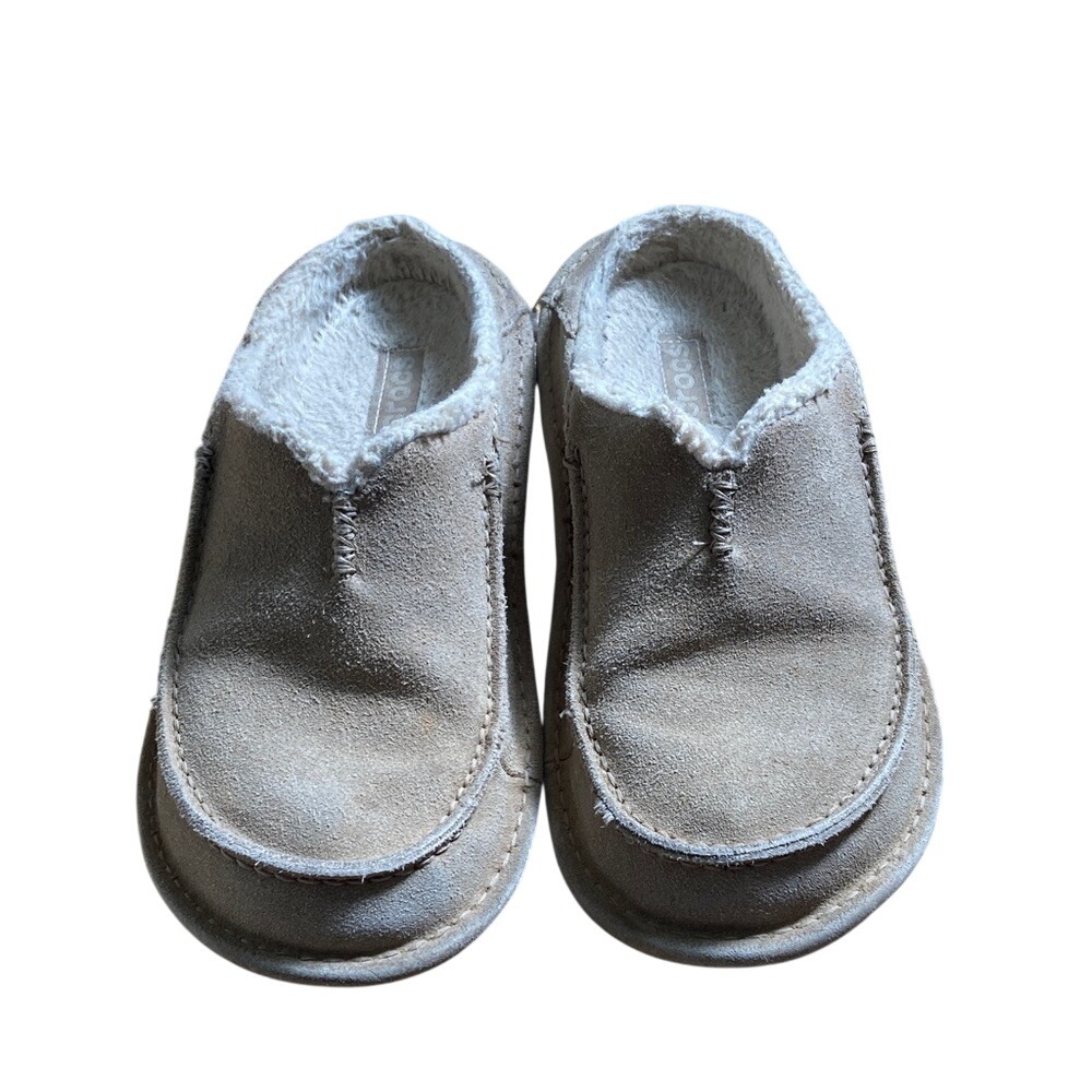 Crocs Mens Fur Lined Tan Slip On Shoes Slippers‎ Size 9 Hard Sole Casual